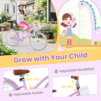 20 Inch Adjustable Kids Bike, 2 Brake System, Purple Kids Bike at Gallery Canada