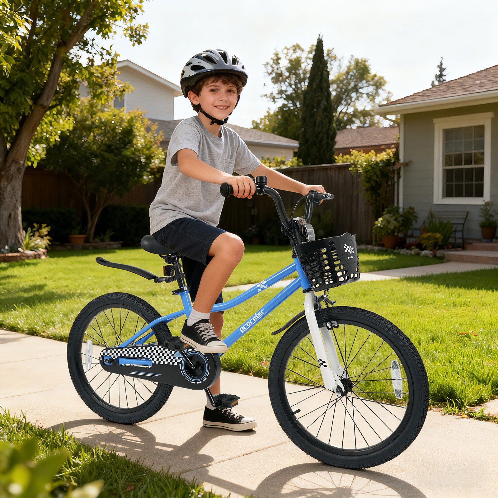 20 Inch Kids Bike Adjustable with Kickstand and Storage Basket for Aged 8+ Years, Navy Kids Bike at Gallery Canada