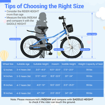 20 Inch Kids Bike Adjustable with Kickstand and Storage Basket for Aged 8+ Years, Navy Kids Bike at Gallery Canada