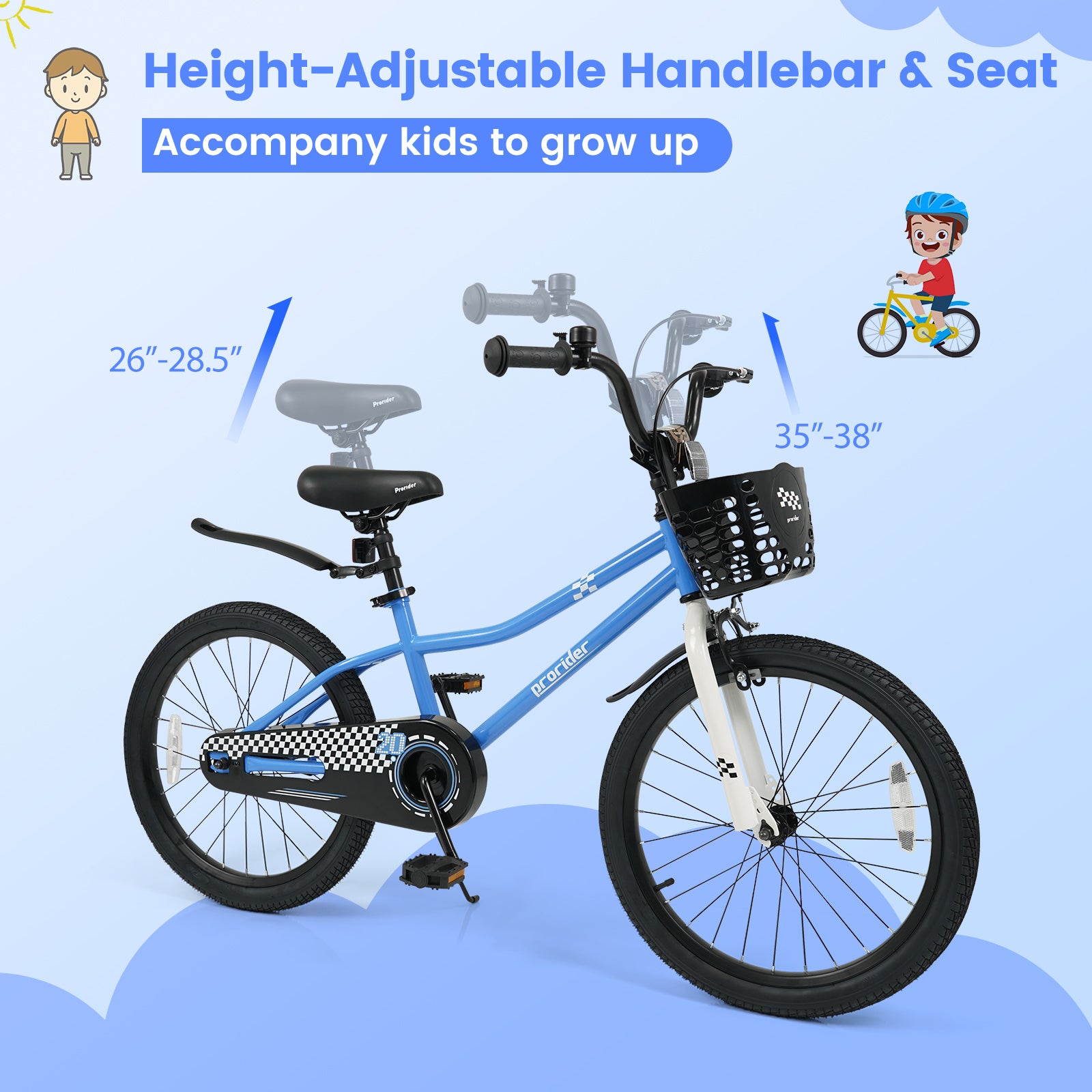 20 Inch Kids Bike Adjustable with Kickstand and Storage Basket for Aged 8+ Years, Navy Kids Bike at Gallery Canada