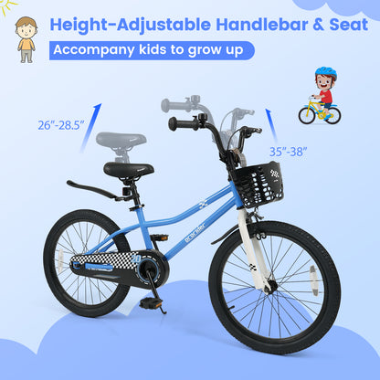 20 Inch Kids Bike Adjustable with Kickstand and Storage Basket for Aged 8+ Years, Navy Kids Bike at Gallery Canada