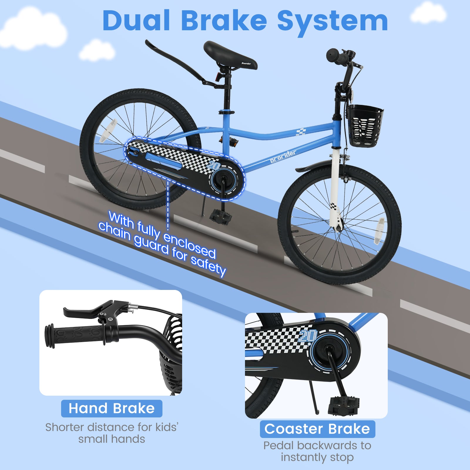 20 Inch Kids Bike Adjustable with Kickstand and Storage Basket for Aged 8+ Years, Navy Kids Bike at Gallery Canada