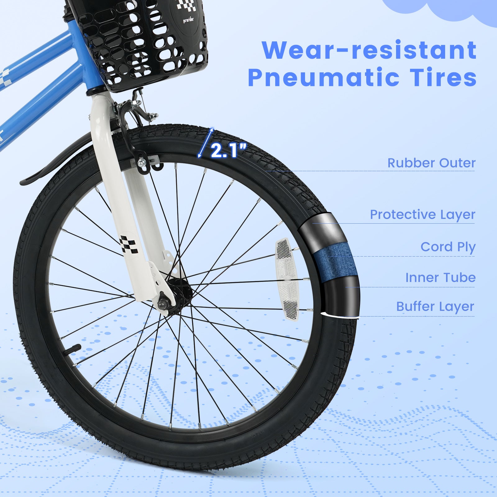 20 Inch Kids Bike Adjustable with Kickstand and Storage Basket for Aged 8+ Years, Navy Kids Bike at Gallery Canada