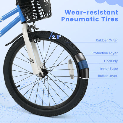 20 Inch Kids Bike Adjustable with Kickstand and Storage Basket for Aged 8+ Years, Navy Kids Bike at Gallery Canada