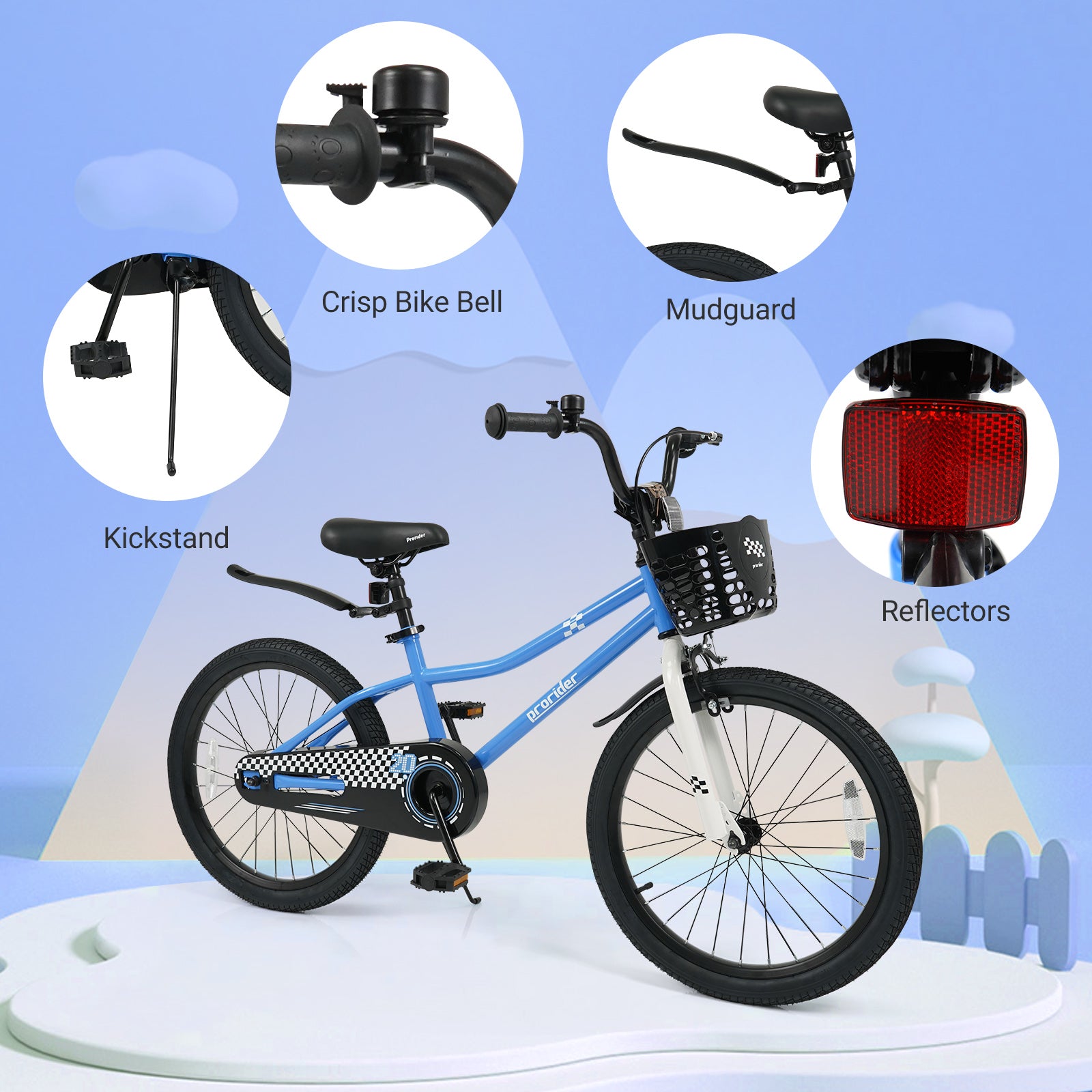 20 Inch Kids Bike Adjustable with Kickstand and Storage Basket for Aged 8+ Years, Navy Kids Bike at Gallery Canada