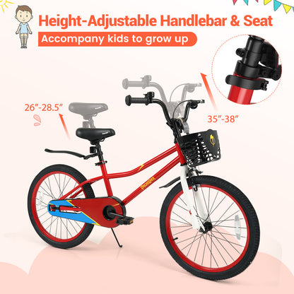 20 Inch Kids Bike Adjustable with Kickstand and Storage Basket for Aged 8+ Years, Red Kids Bike at Gallery Canada