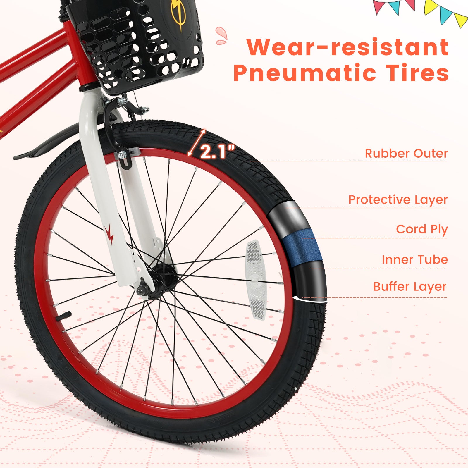 20 Inch Kids Bike Adjustable with Kickstand and Storage Basket for Aged 8+ Years, Red Kids Bike at Gallery Canada