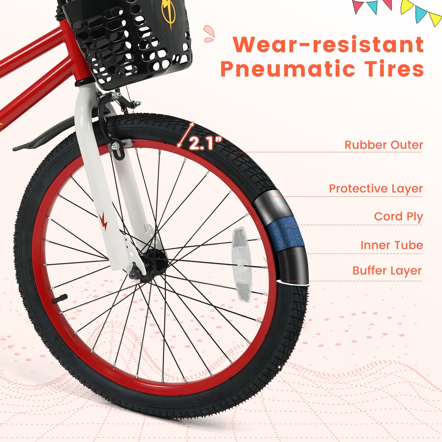 20 Inch Kids Bike Adjustable with Kickstand and Storage Basket for Aged 8+ Years, Red Kids Bike at Gallery Canada