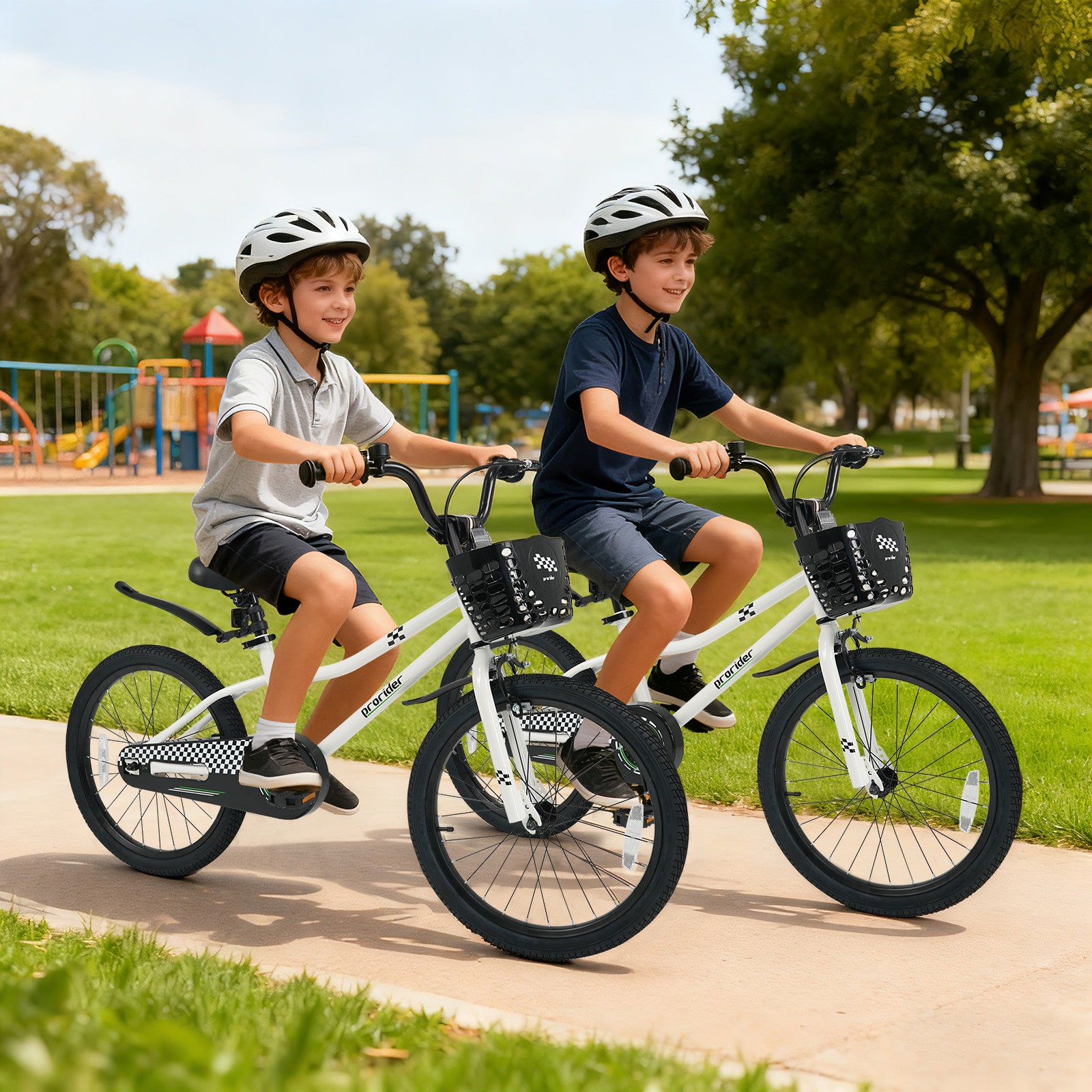 20 Inch Kids Bike Adjustable with Kickstand and Storage Basket for Aged 8+ Years, White Kids Bike at Gallery Canada