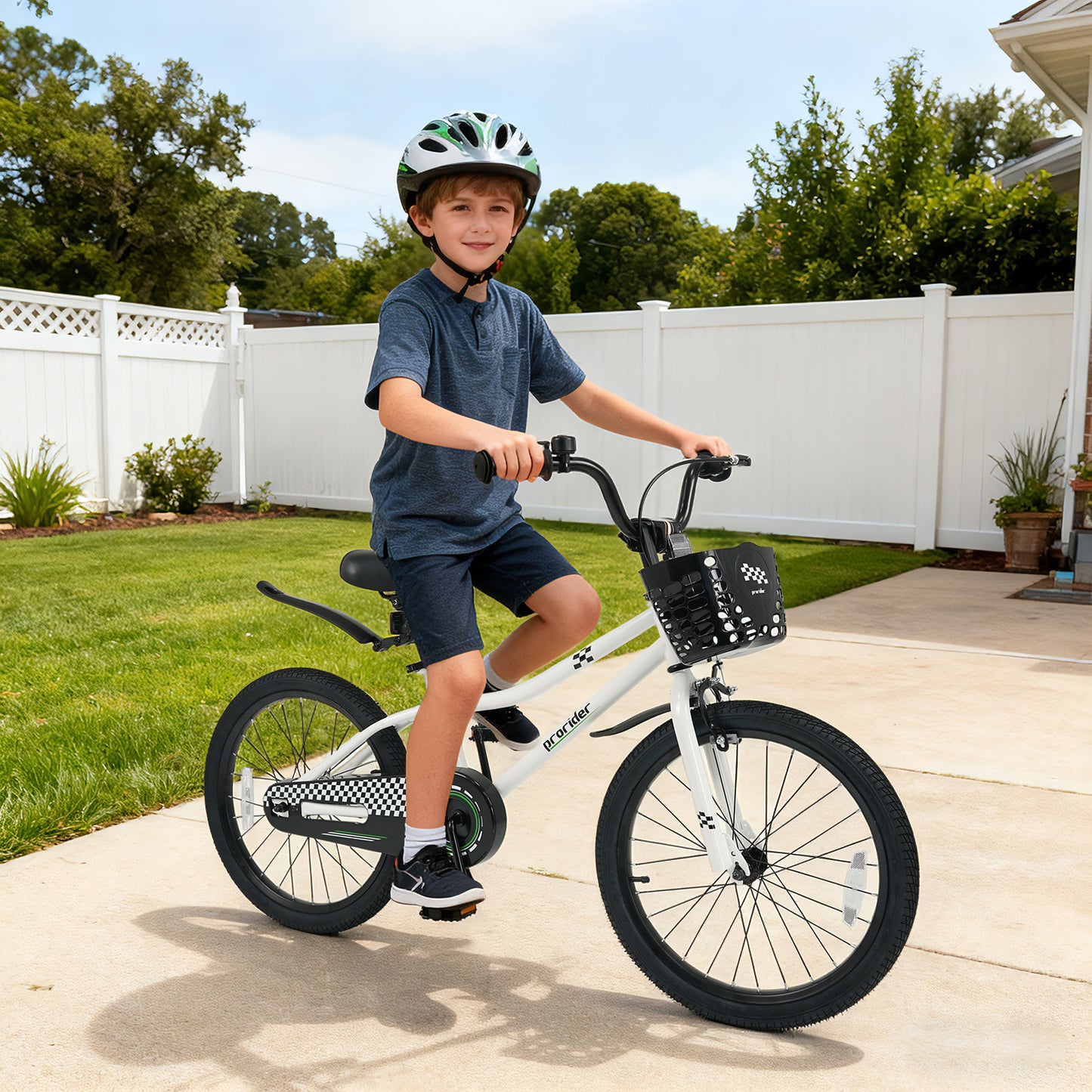 20 Inch Kids Bike Adjustable with Kickstand and Storage Basket for Aged 8+ Years, White Kids Bike at Gallery Canada