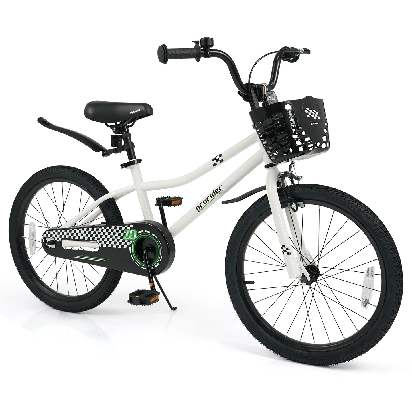 20 Inch Kids Bike Adjustable with Kickstand and Storage Basket for Aged 8+ Years, White Kids Bike White at Gallery Canada