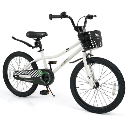 20 Inch Kids Bike Adjustable with Kickstand and Storage Basket for Aged 8+ Years, White Kids Bike White at Gallery Canada