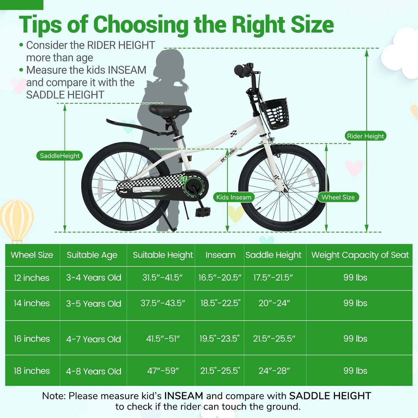 20 Inch Kids Bike Adjustable with Kickstand and Storage Basket for Aged 8+ Years, White Kids Bike at Gallery Canada