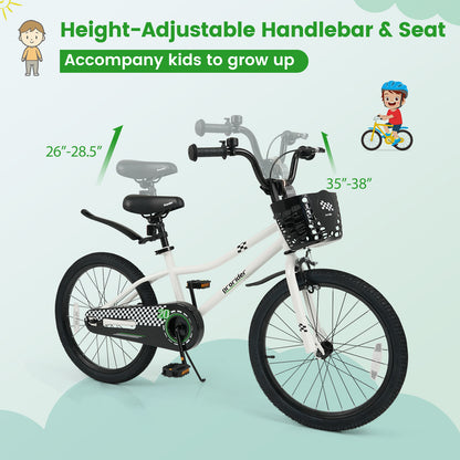 20 Inch Kids Bike Adjustable with Kickstand and Storage Basket for Aged 8+ Years, White Kids Bike at Gallery Canada