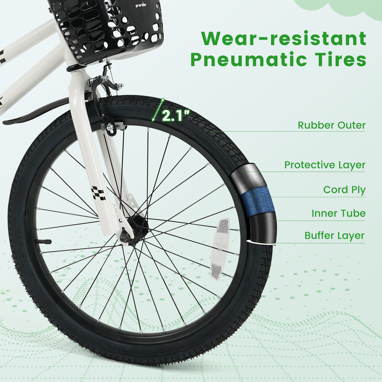 20 Inch Kids Bike Adjustable with Kickstand and Storage Basket for Aged 8+ Years, White Kids Bike at Gallery Canada