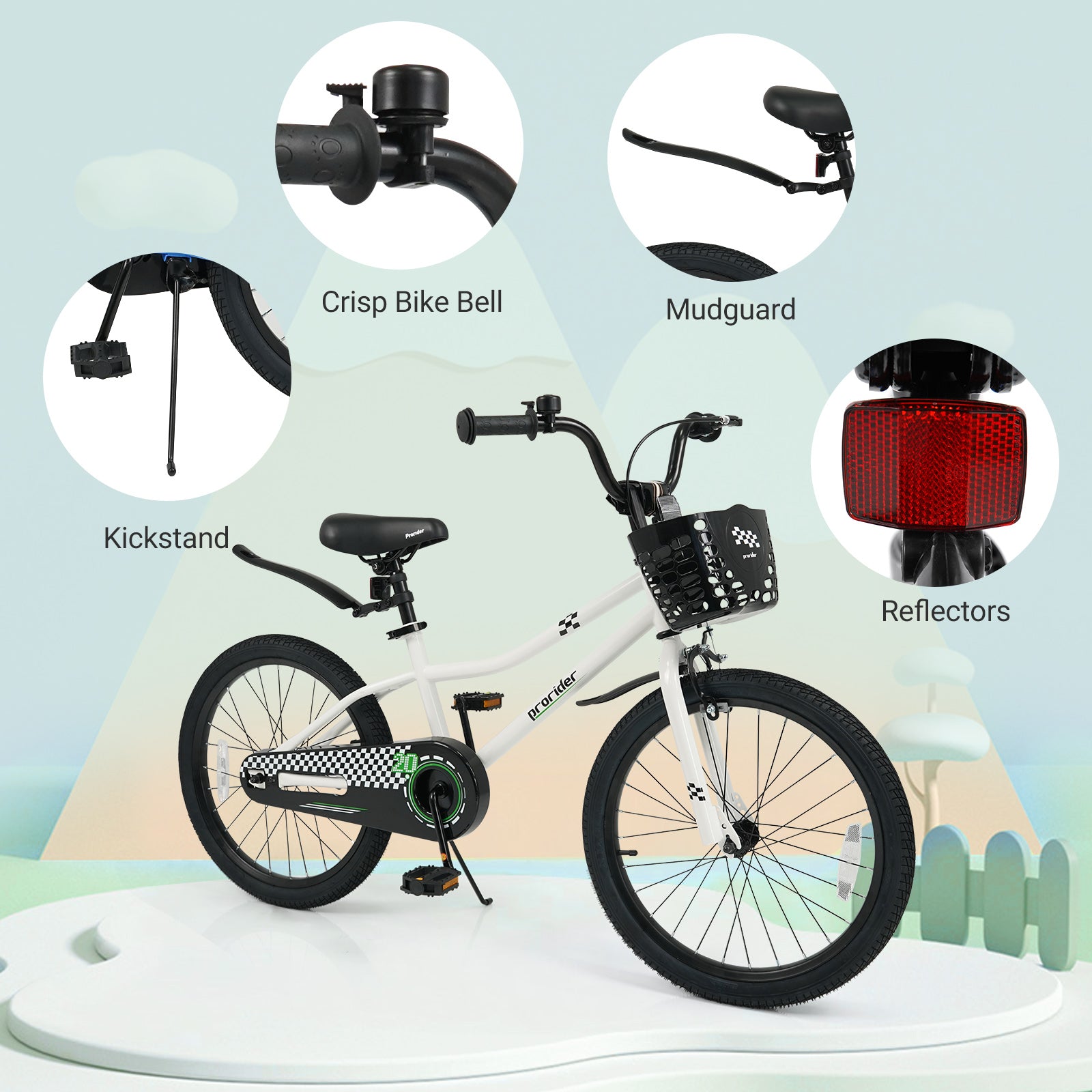 20 Inch Kids Bike Adjustable with Kickstand and Storage Basket for Aged 8+ Years, White Kids Bike at Gallery Canada