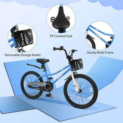 20 Inch Kids Bike Adjustable with Kickstand and Storage Basket for Aged 8+ Years, Navy Kids Bike at Gallery Canada