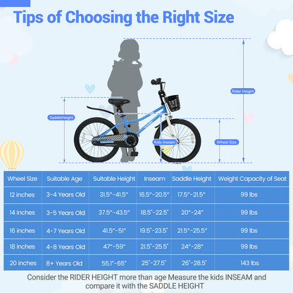 20 Inch Kids Bike Adjustable with Kickstand and Storage Basket for Aged 8+ Years, Navy Kids Bike at Gallery Canada