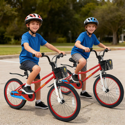 20 Inch Kids Bike Adjustable with Kickstand and Storage Basket for Aged 8+ Years, Red Kids Bike at Gallery Canada