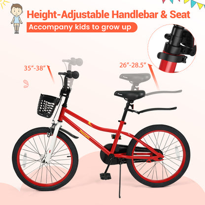 20 Inch Kids Bike Adjustable with Kickstand and Storage Basket for Aged 8+ Years, Red Kids Bike at Gallery Canada
