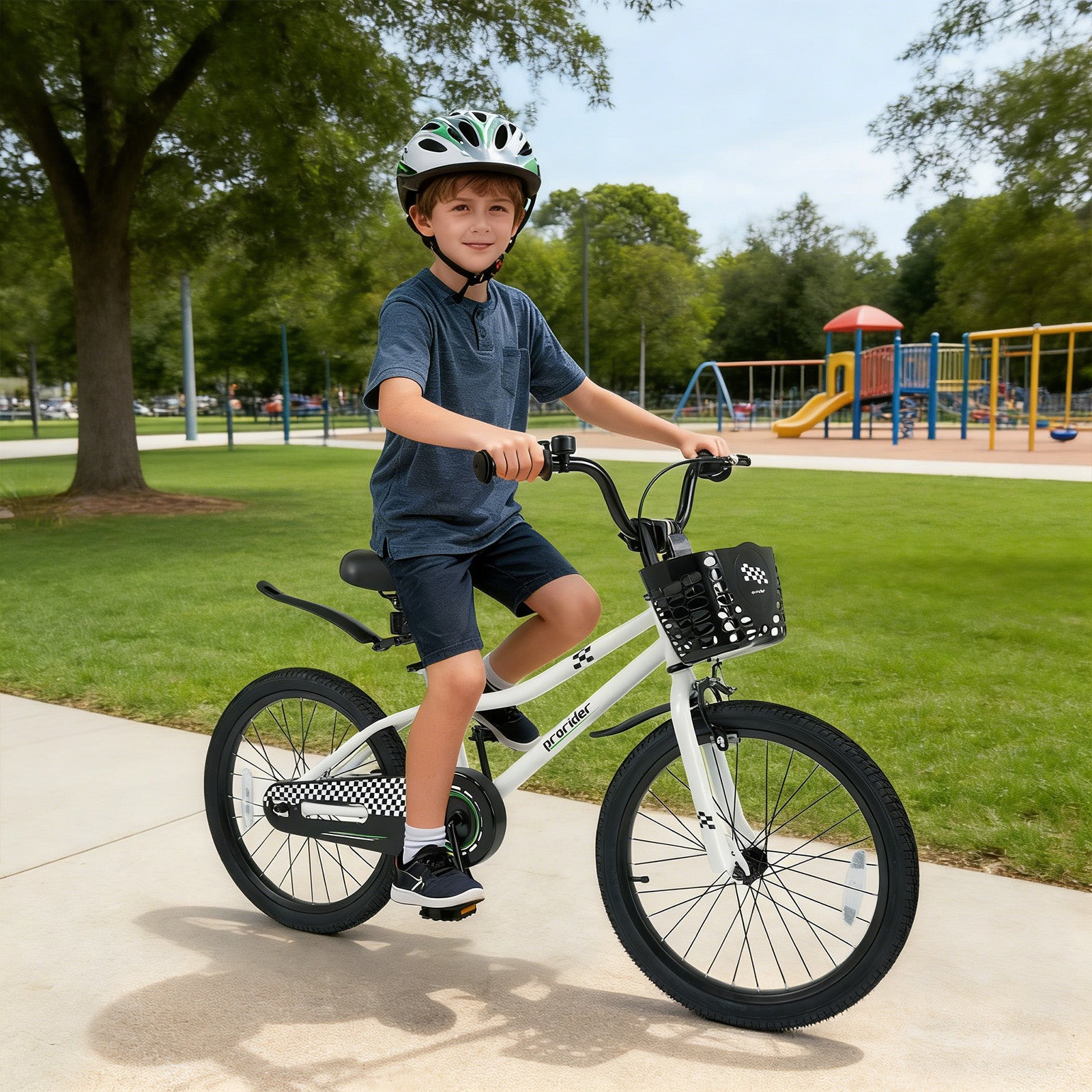 20 Inch Kids Bike Adjustable with Kickstand and Storage Basket for Aged 8+ Years, White Kids Bike at Gallery Canada