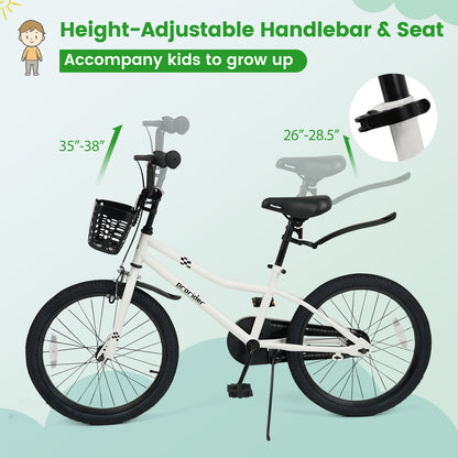 20 Inch Kids Bike Adjustable with Kickstand and Storage Basket for Aged 8+ Years, White Kids Bike at Gallery Canada