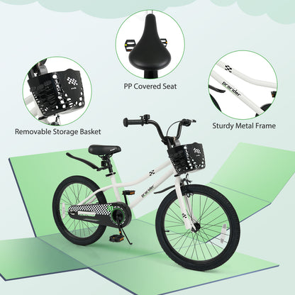 20 Inch Kids Bike Adjustable with Kickstand and Storage Basket for Aged 8+ Years, White Kids Bike at Gallery Canada