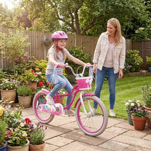 20 Inch Kids Bike, Adjustable, With Basket And Streamers, Rose Red