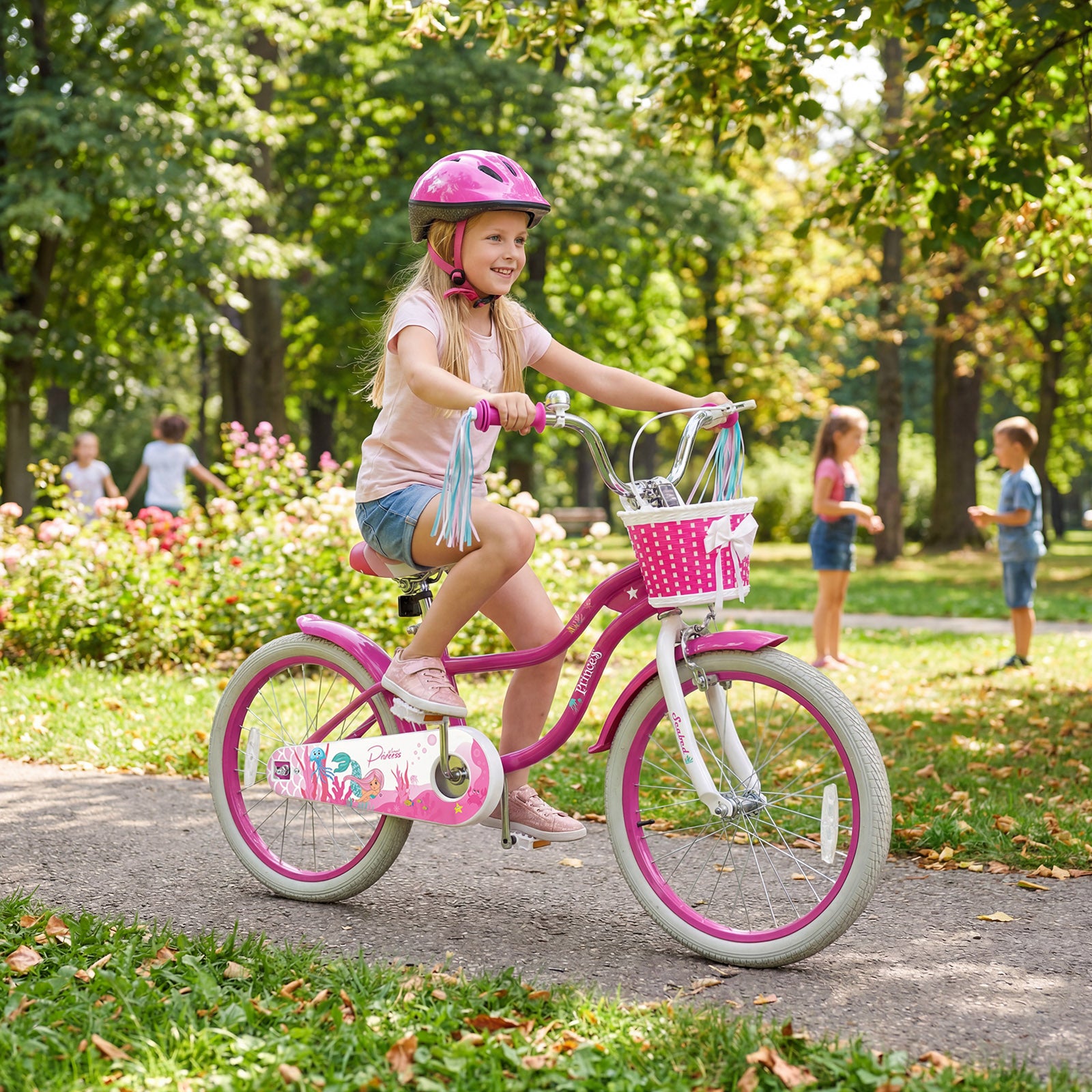 20 Inch Kids Bike, Adjustable, With Basket And Streamers, Rose Red Kids Bike at Gallery Canada