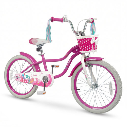 20 Inch Kids Bike, Adjustable, With Basket And Streamers, Rose Red