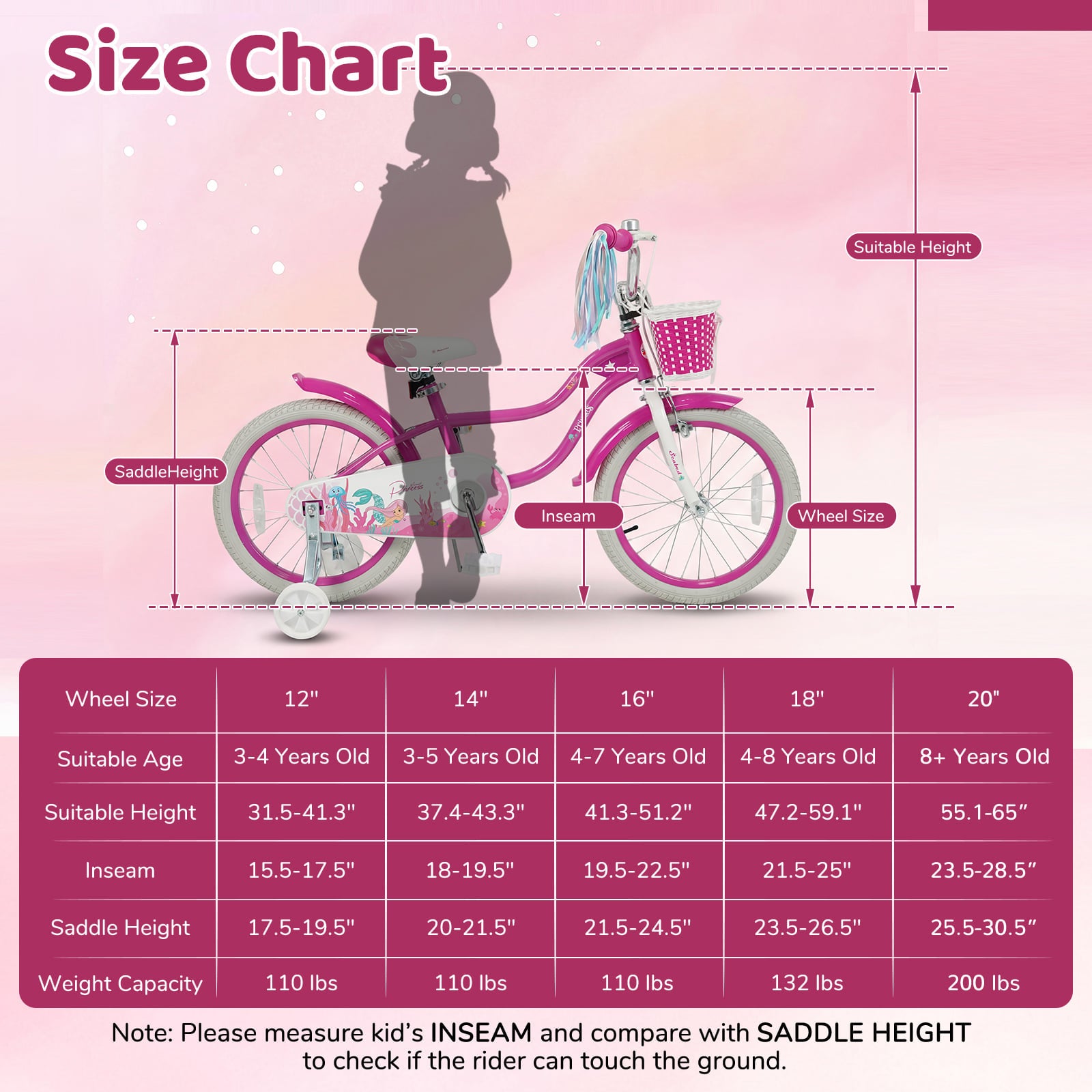 20 Inch Kids Bike, Adjustable, With Basket And Streamers, Rose Red Kids Bike at Gallery Canada