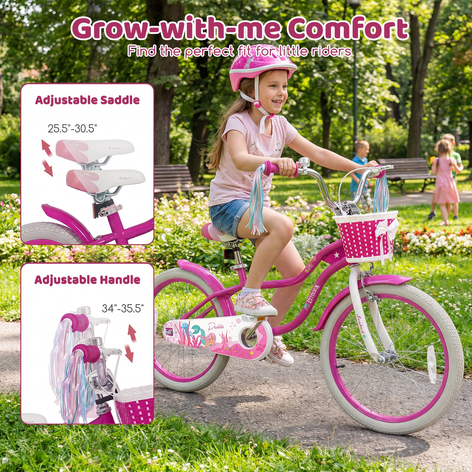 20 Inch Kids Bike, Adjustable, With Basket And Streamers, Rose Red Kids Bike at Gallery Canada
