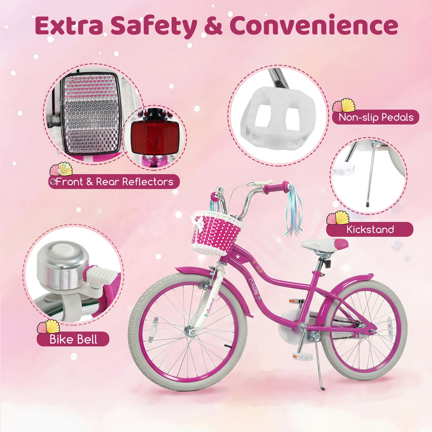 20 Inch Kids Bike, Adjustable, With Basket And Streamers, Rose Red Kids Bike at Gallery Canada