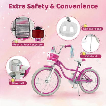 20 Inch Kids Bike, Adjustable, With Basket And Streamers, Rose Red Kids Bike at Gallery Canada