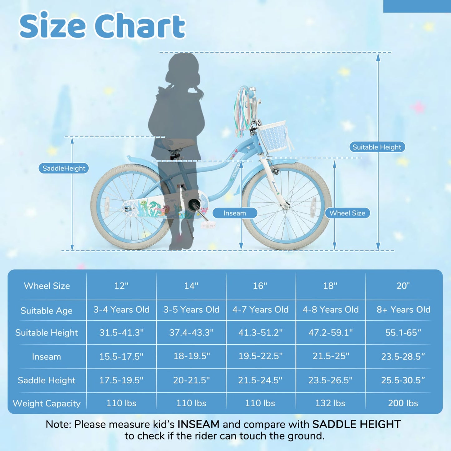20 Inch Kids Bike, Adjustable, Princess Of The Sea Theme, Blue Kids Bike at Gallery Canada