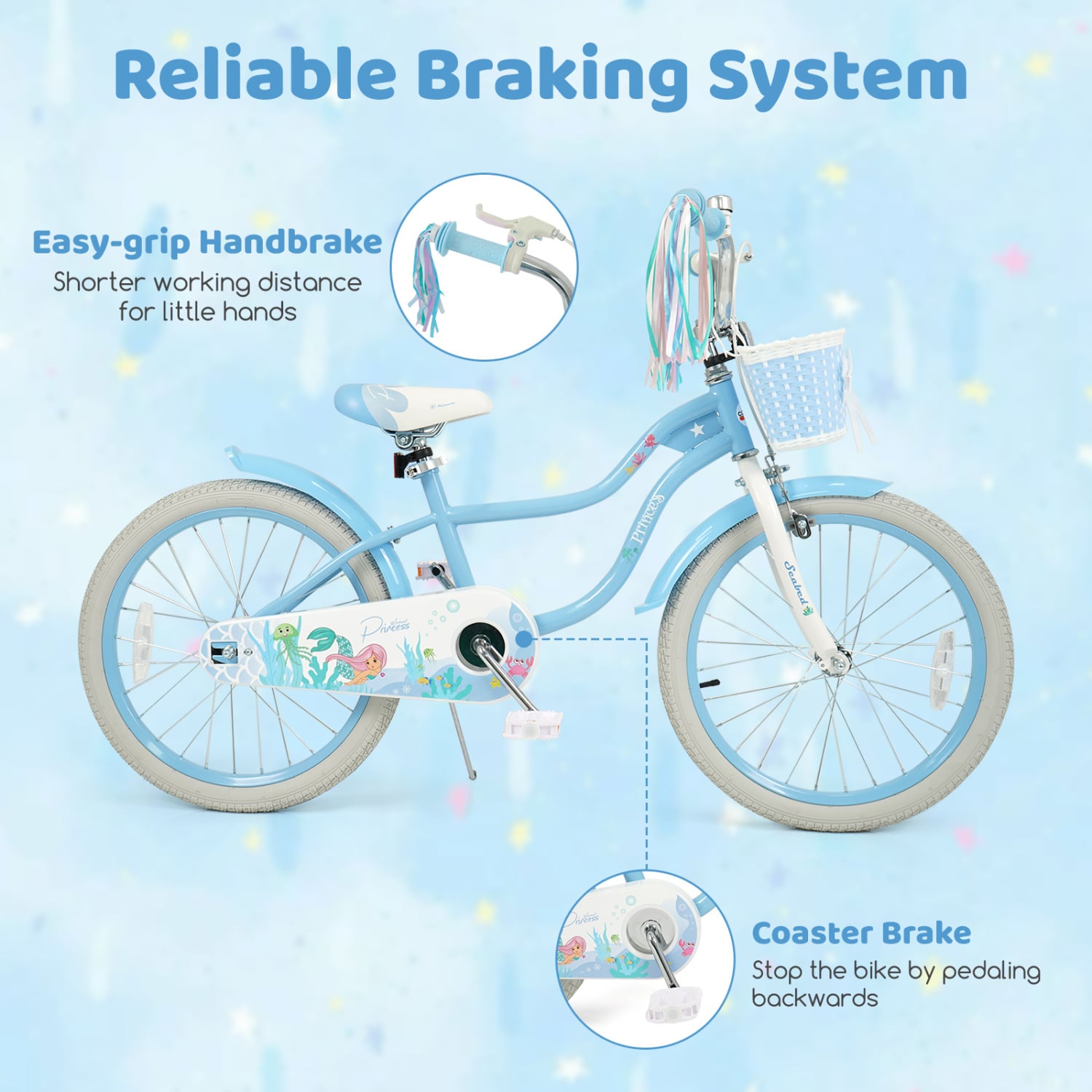 20 Inch Kids Bike, Adjustable, Princess Of The Sea Theme, Blue Kids Bike at Gallery Canada