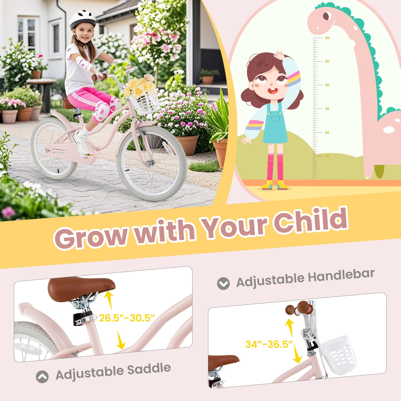 20 Inch Kids Bike with Kickstand for Boys Girls, Pink Kids Bike at Gallery Canada