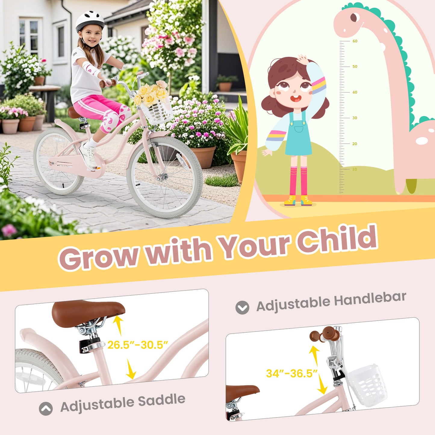 20 Inch Kids Bike with Kickstand for Boys Girls, Pink Kids Bike at Gallery Canada