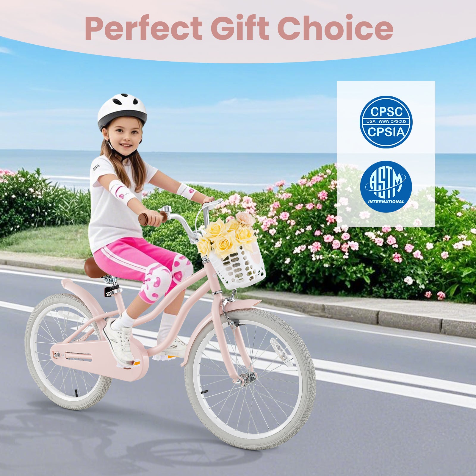 20 Inch Kids Bike with Kickstand for Boys Girls, Pink Kids Bike at Gallery Canada
