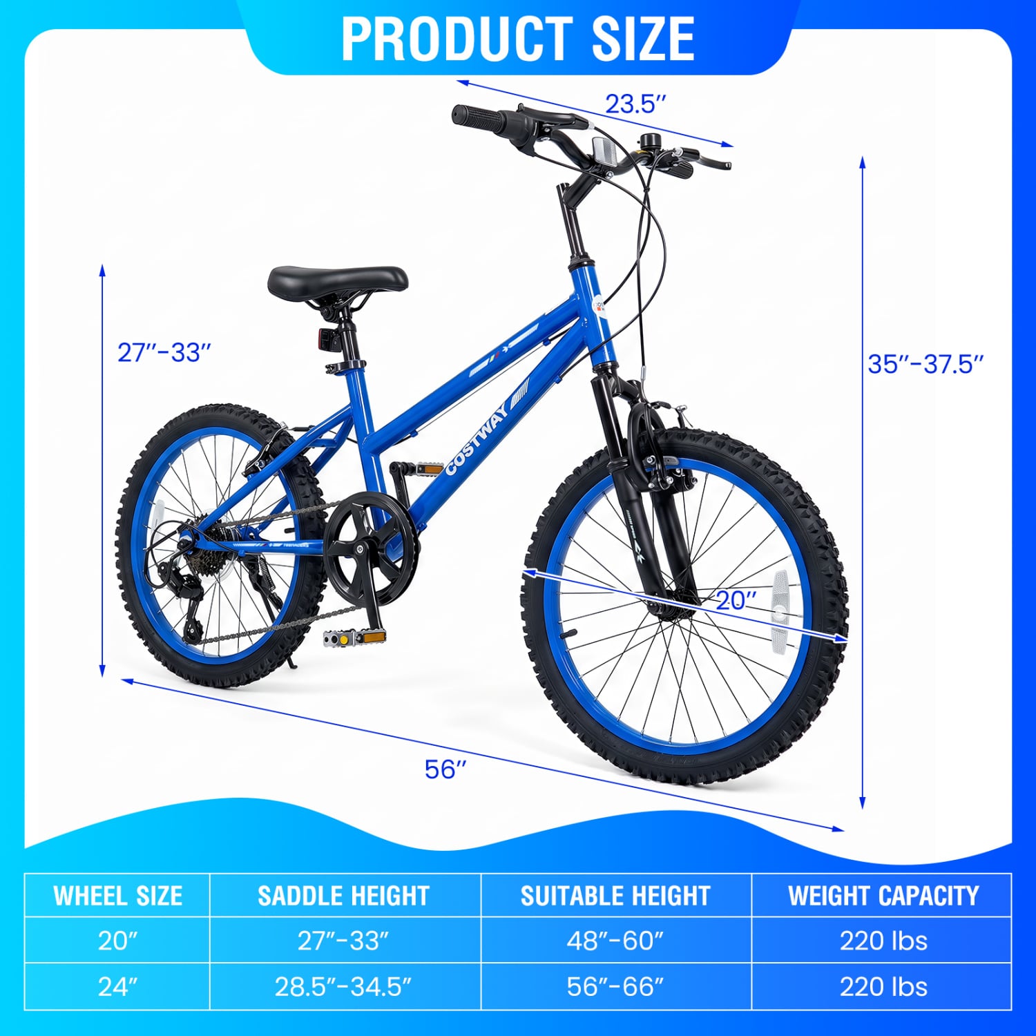 20 Inch Kids Mountain Bike, 7 Speed, Suspension Fork, Blue Kids Bike at Gallery Canada