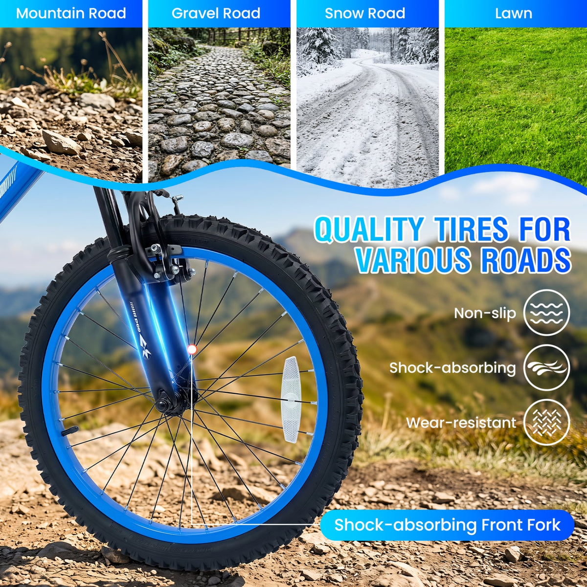 20 Inch Kids Mountain Bike, 7 Speed, Suspension Fork, Blue Kids Bike at Gallery Canada