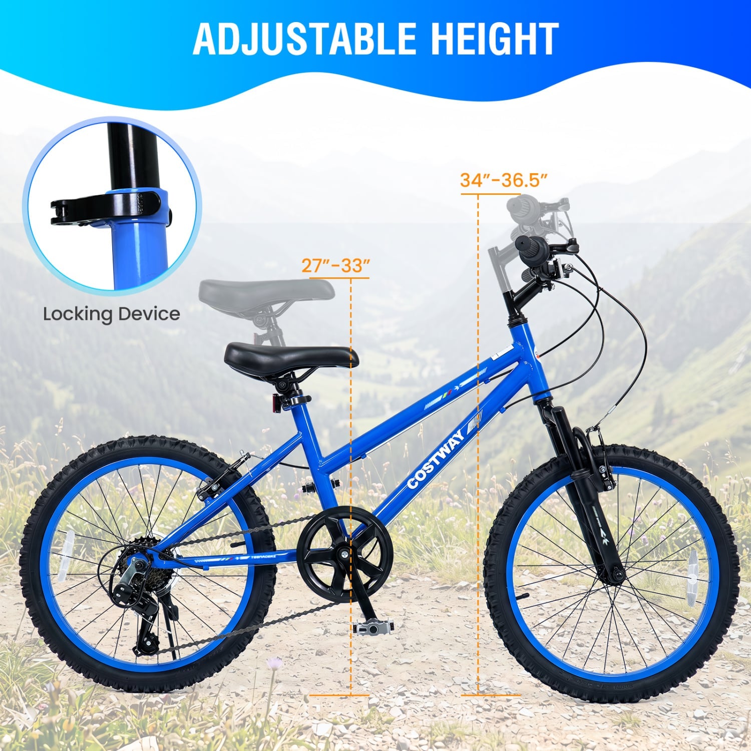 20 Inch Kids Mountain Bike, 7 Speed, Suspension Fork, Blue Kids Bike at Gallery Canada