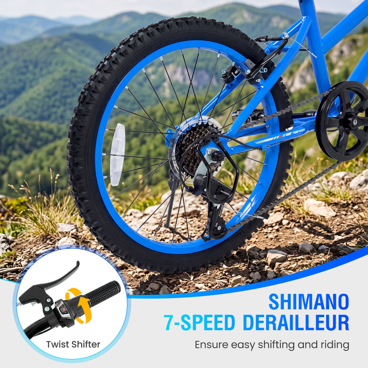 20 Inch Kids Mountain Bike, 7 Speed, Suspension Fork, Blue Kids Bike at Gallery Canada