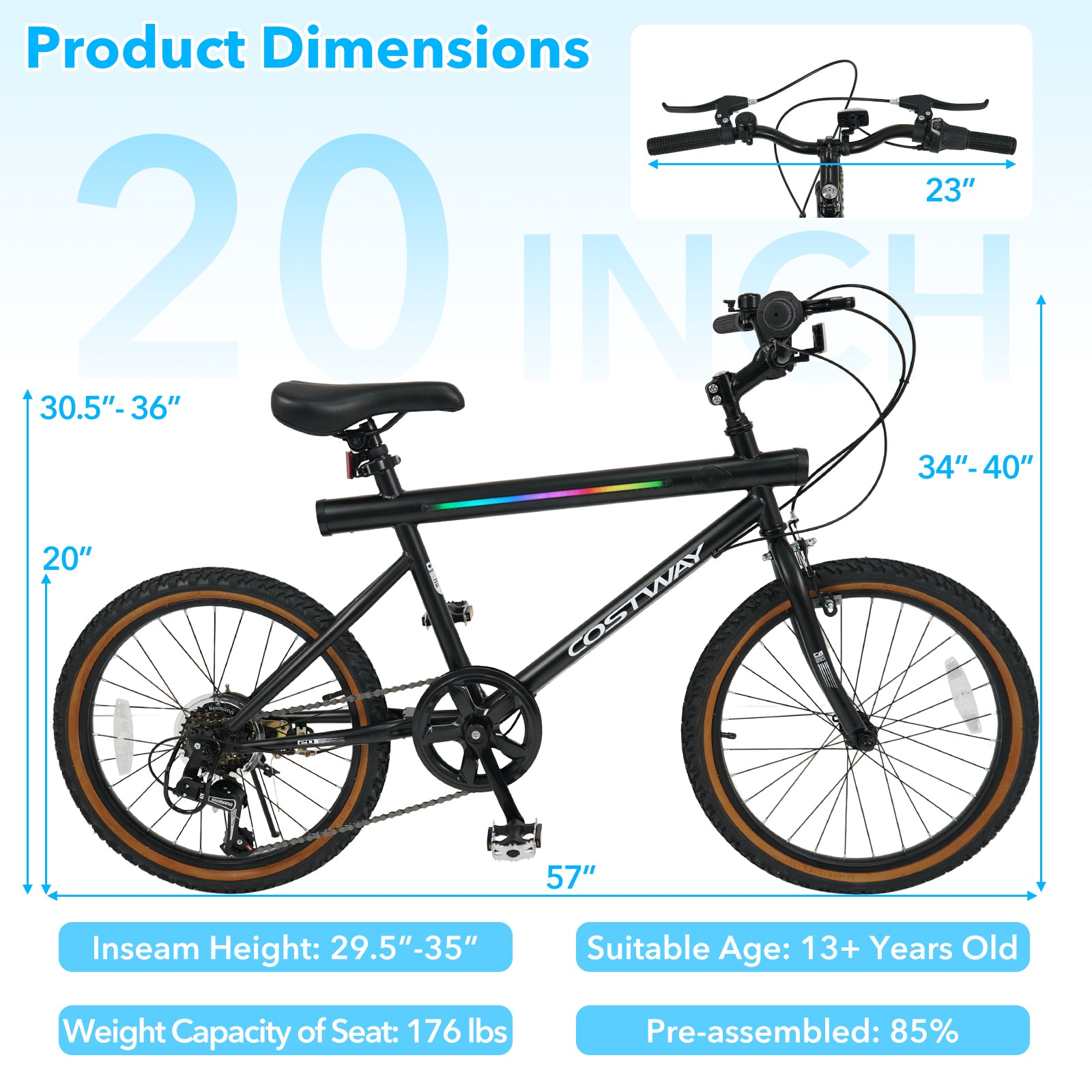 20 Inch LED Cycling Bike With Speakers, Ambient Lights, Black Kids Bike at Gallery Canada