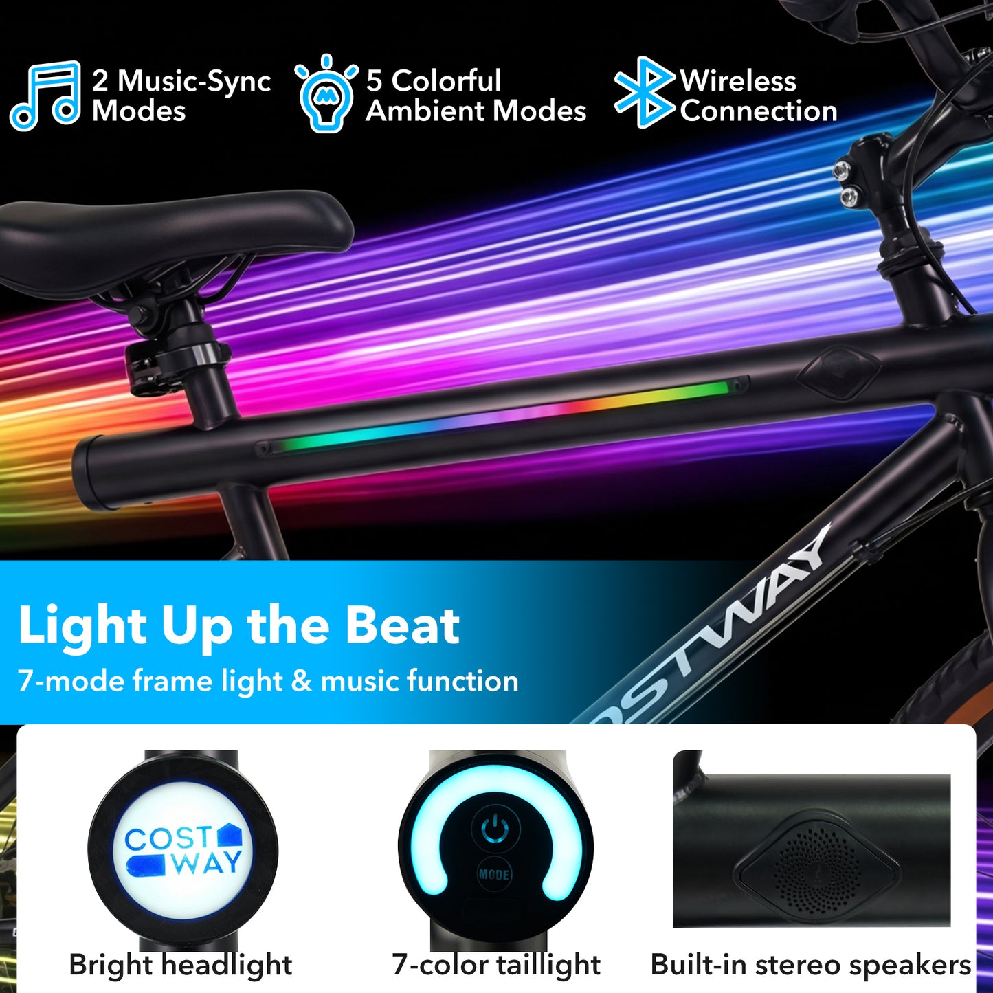 20 Inch LED Cycling Bike With Speakers, Ambient Lights, Black Kids Bike at Gallery Canada