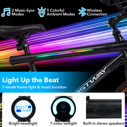 20 Inch LED Cycling Bike With Speakers, Ambient Lights, Black Kids Bike at Gallery Canada