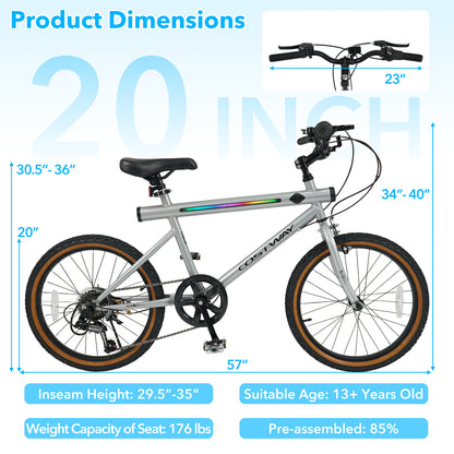 20 Inch LED Cycling Bike, 2 Speakers, Ambient Lights, Silver Kids Bike at Gallery Canada