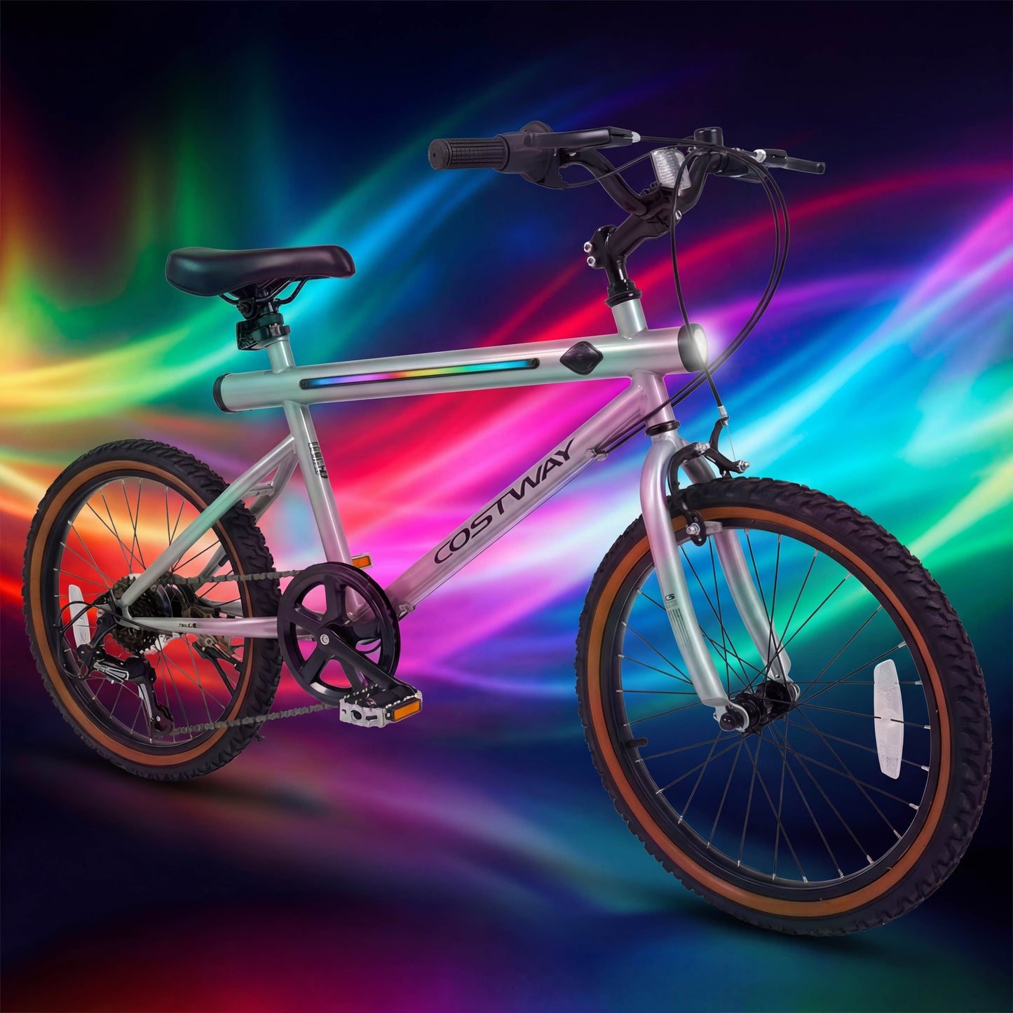 20 Inch LED Cycling Bike, 2 Speakers, Ambient Lights, Silver Kids Bike at Gallery Canada