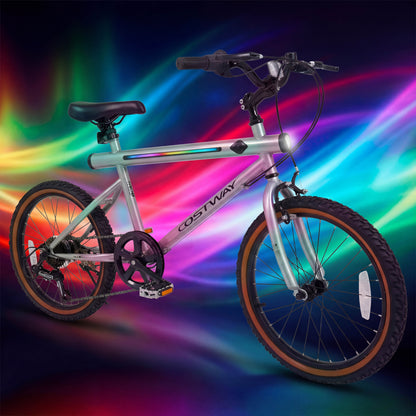 20 Inch LED Cycling Bike, 2 Speakers, Ambient Lights, Silver Kids Bike at Gallery Canada