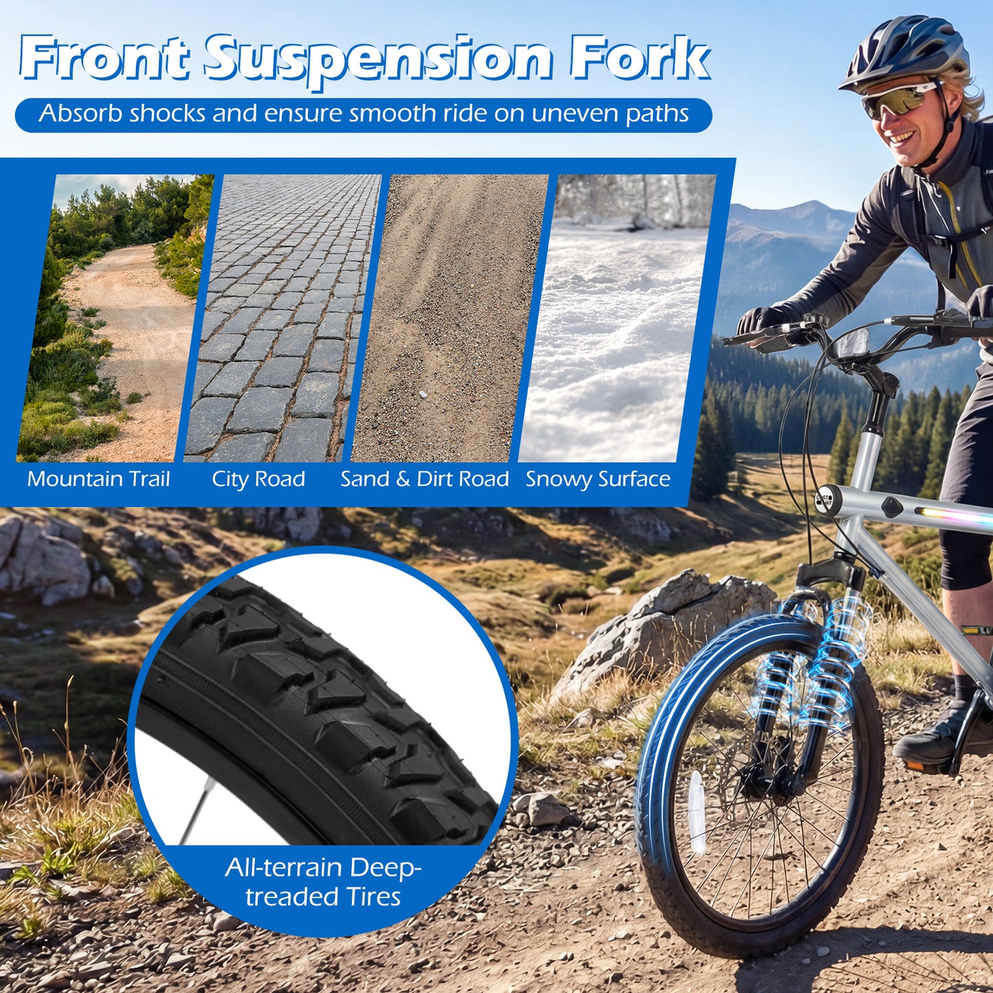 20 Inch Mountain Bike, LED Lights, 6-Speed Shimano, Silver Kids Bike at Gallery Canada